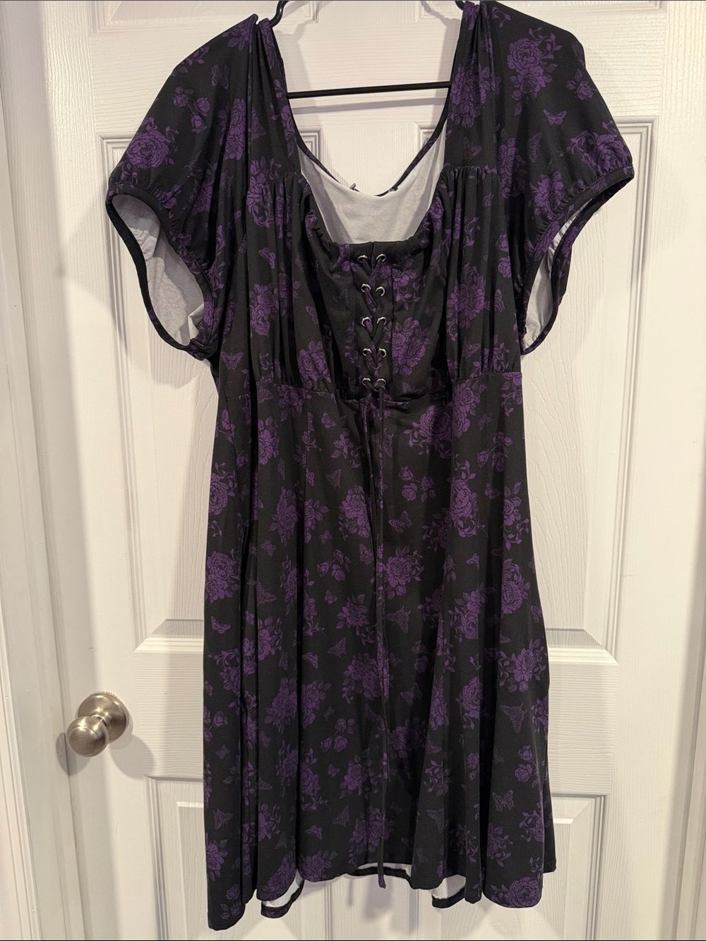 Torrid Women’s Lace-Up dress in Black with Purple Floral Print